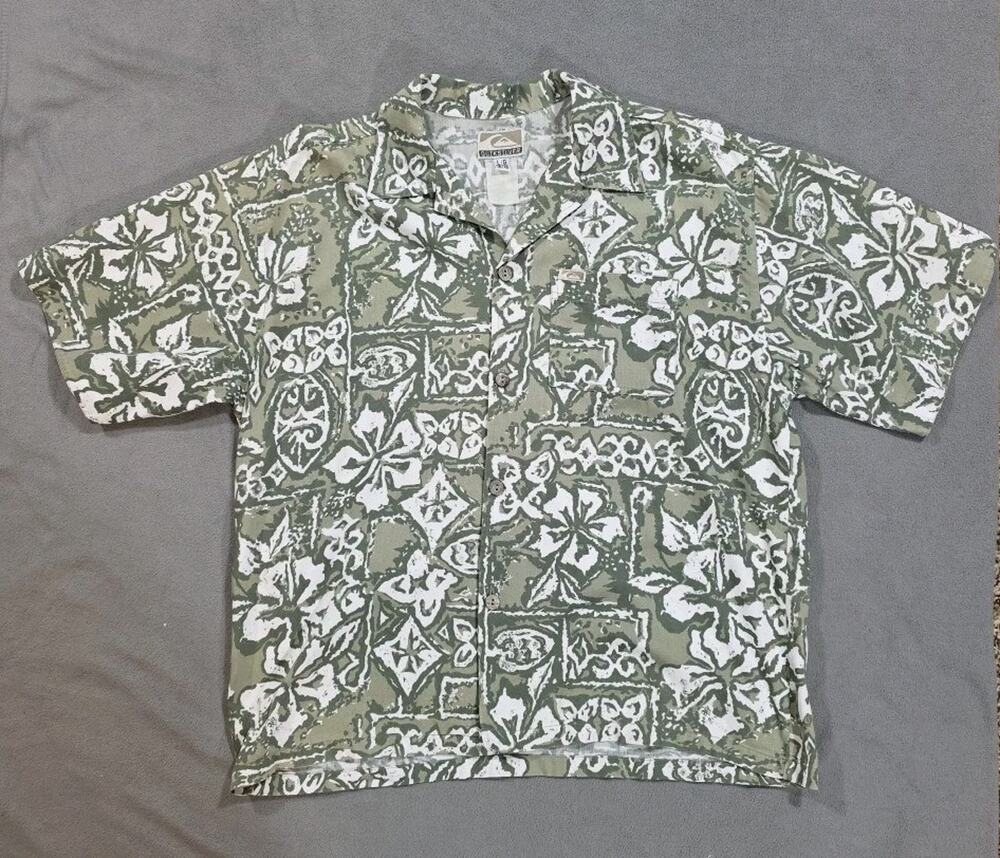 Vintage Quicksilver Shirt Men's / YM Large 16/18 Green Hawaiian